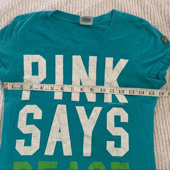 Y2K VICTORIAS SECRET PINK SAYS PEACE TURQUOISE TEE S - Picture 4 of 5
